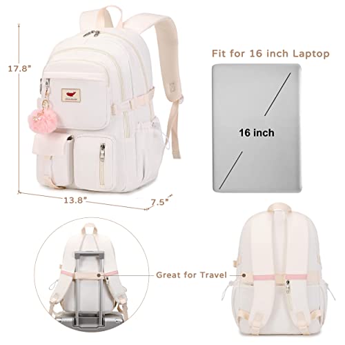 LXYGD Laptop Backpack 15.6 Inch Kids Elementary Middle High School Bag College Backpacks Anti Theft Travel Back Pack Large Bookbags for Teens Girls Women Students (Off-white)