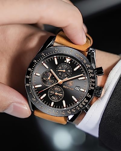 BY BENYAR Watch for Men Analog Quartz Chronograph Waterproof Luminous Designer Mens Wrist Watches Business Work Sport Casual Dress Watch with Silicone Strap Elegant Gifts for Men