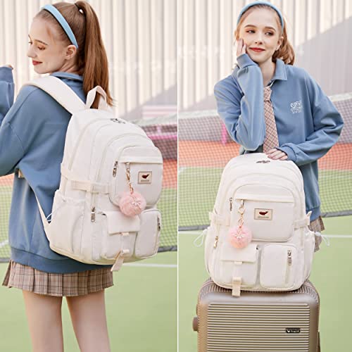 LXYGD Laptop Backpack 15.6 Inch Kids Elementary Middle High School Bag College Backpacks Anti Theft Travel Back Pack Large Bookbags for Teens Girls Women Students (Off-white)