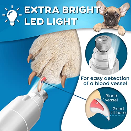 Dog Nail Grinder with LED Light, Rechargeable Dog Nail Grinder for Large Dogs, Medium & Small Dogs, Professional Pet Nail Grinder for Dogs Quiet Soft Puppy Grooming, Cat Nail Grinder, Dog Nail Trimmer