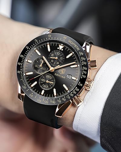 BY BENYAR Watch for Men Analog Quartz Chronograph Waterproof Luminous Designer Mens Wrist Watches Business Work Sport Casual Dress Watch with Silicone Strap Elegant Gifts for Men