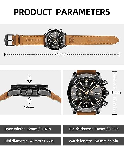 BY BENYAR Watch for Men Analog Quartz Chronograph Waterproof Luminous Designer Mens Wrist Watches Business Work Sport Casual Dress Watch with Silicone Strap Elegant Gifts for Men