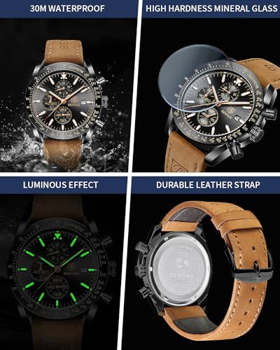 BY BENYAR Watch for Men Analog Quartz Chronograph Waterproof Luminous Designer Mens Wrist Watches Business Work Sport Casual Dress Watch with Silicone Strap Elegant Gifts for Men