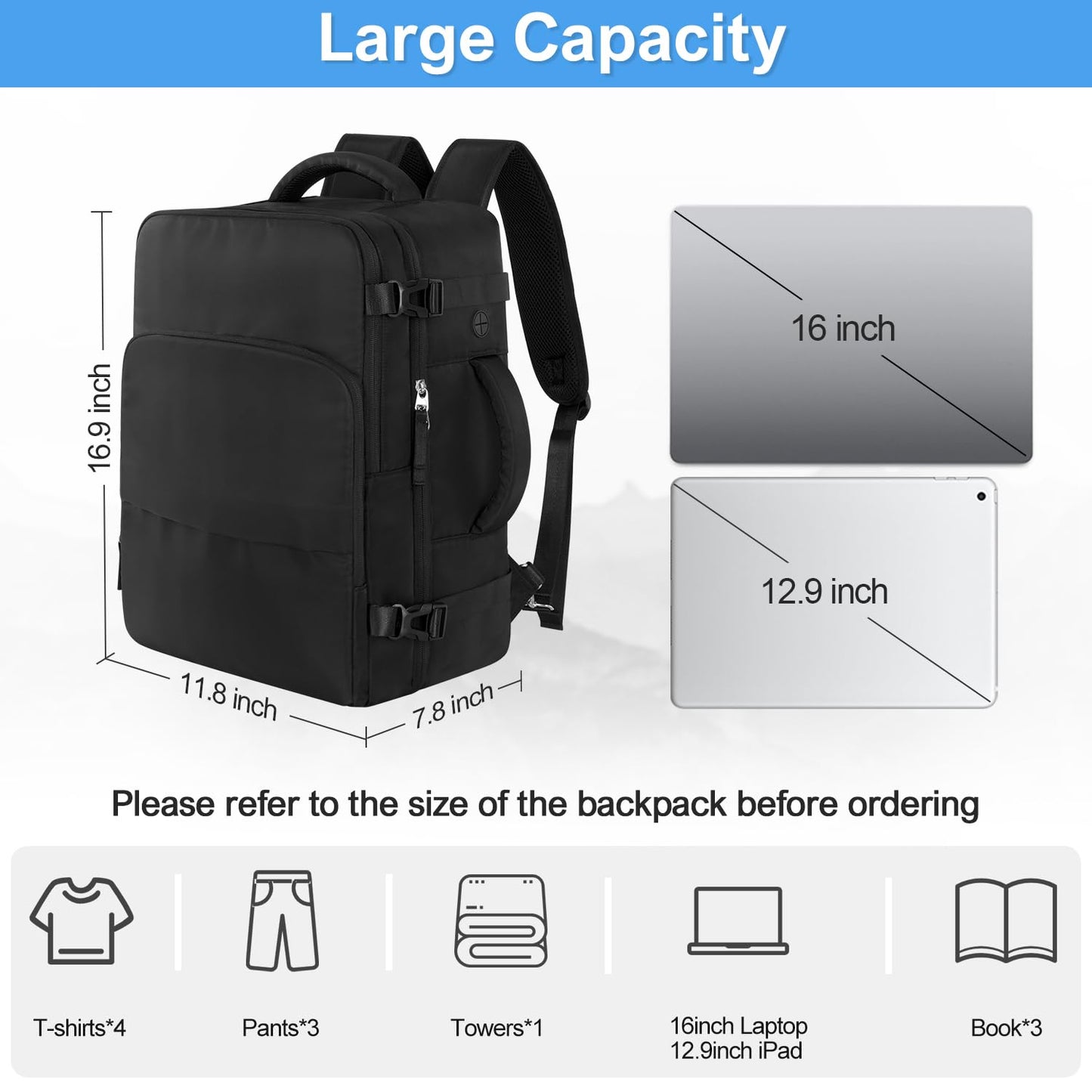 Travel Backpack for Women, Flight Approved Carry On Backpack with USB Charging Hole, Lightweight Travel Bag, Waterproof Causal Bookbag for College, Travel, Work