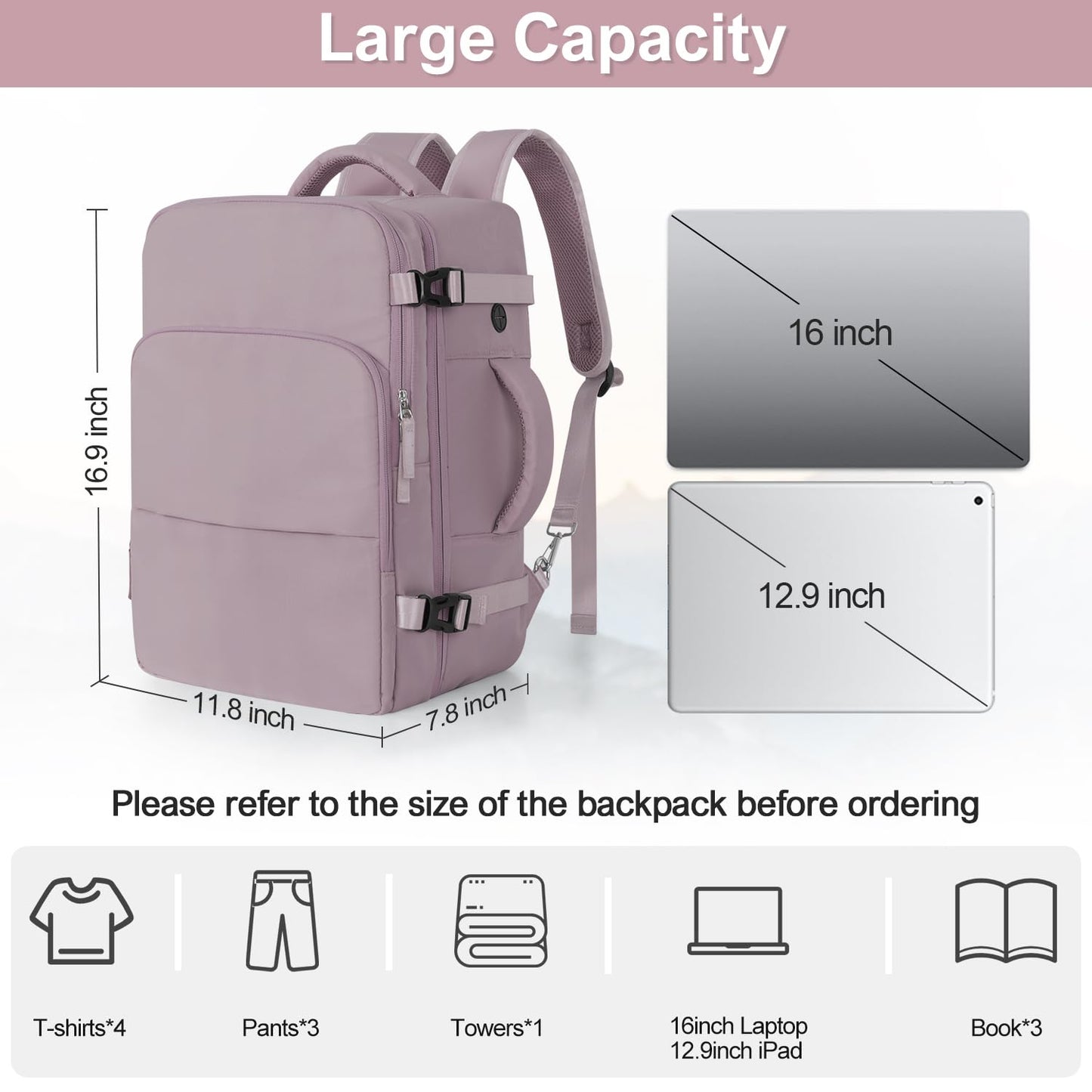 Travel Backpack for Women, Flight Approved Carry On Backpack with USB Charging Hole, Lightweight Travel Bag, Waterproof Causal Bookbag for College, Travel, Work