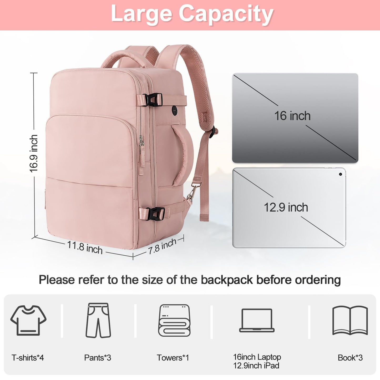 Travel Backpack for Women, Flight Approved Carry On Backpack with USB Charging Hole, Lightweight Travel Bag, Waterproof Causal Bookbag for College, Travel, Work