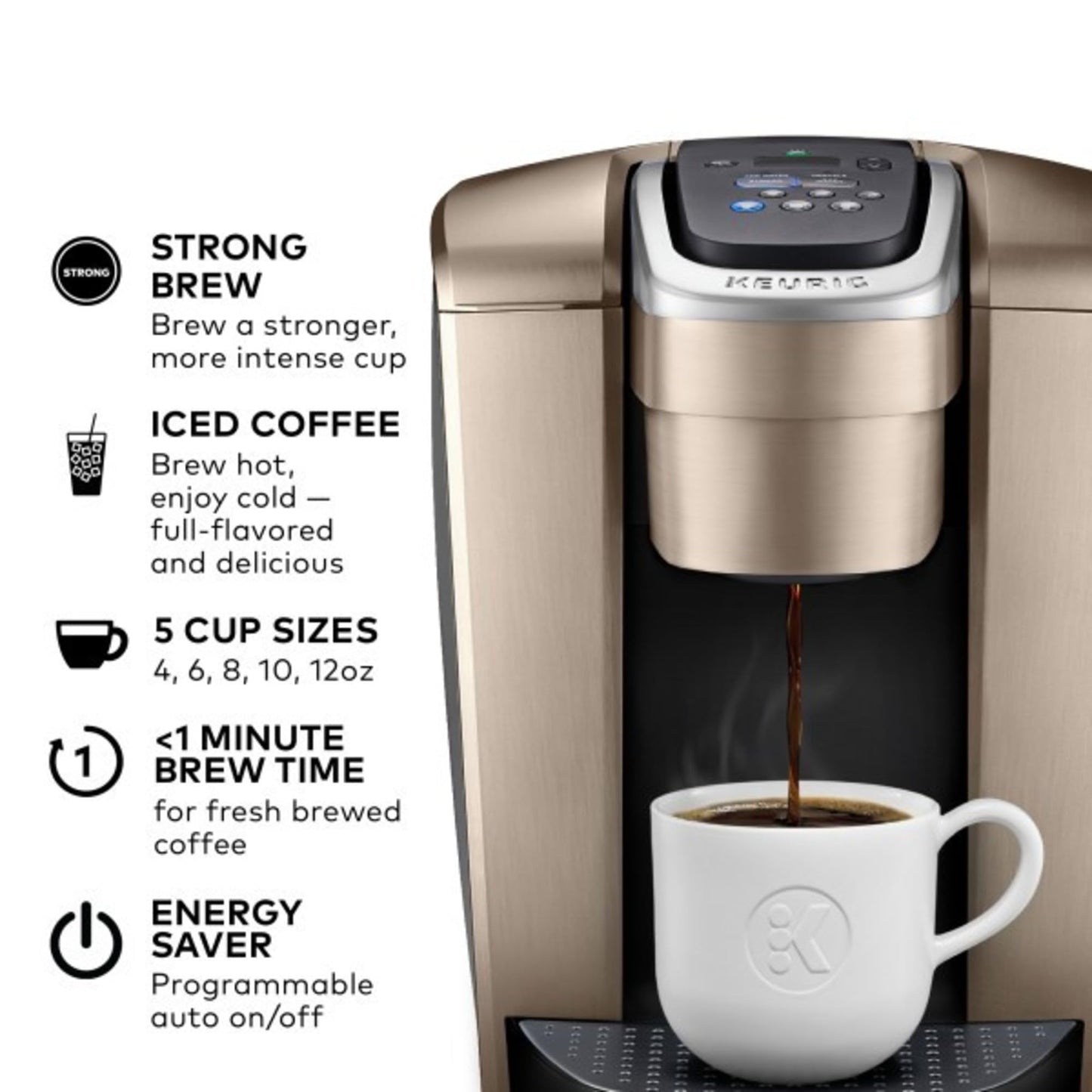 Keurig K-Elite Single-Serve K-Cup Pod Coffee Maker, Brushed Slate, 12 oz. Brew Size