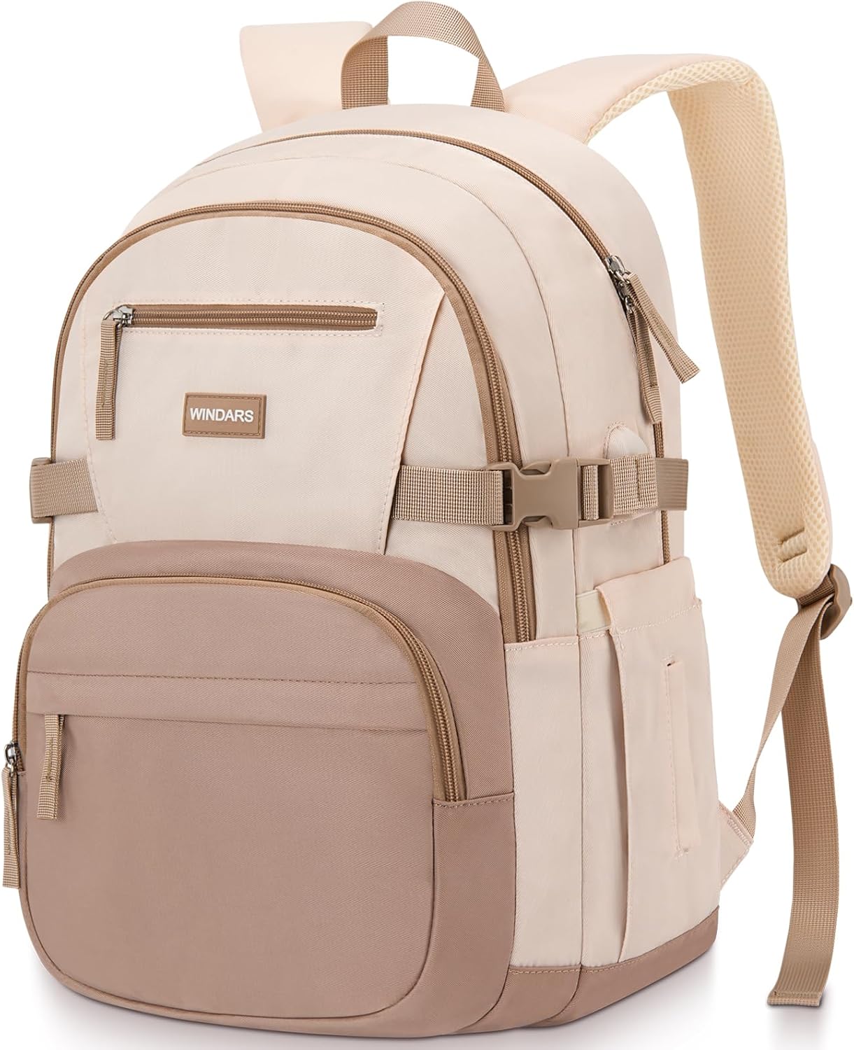 Backpack for School Girls, Cute High School Backpacks for Teens Women Student Large Bookbag 15.6 Inch Laptop Bag with USB Charger Port for College Work Travel Trip (Khaki Beige)