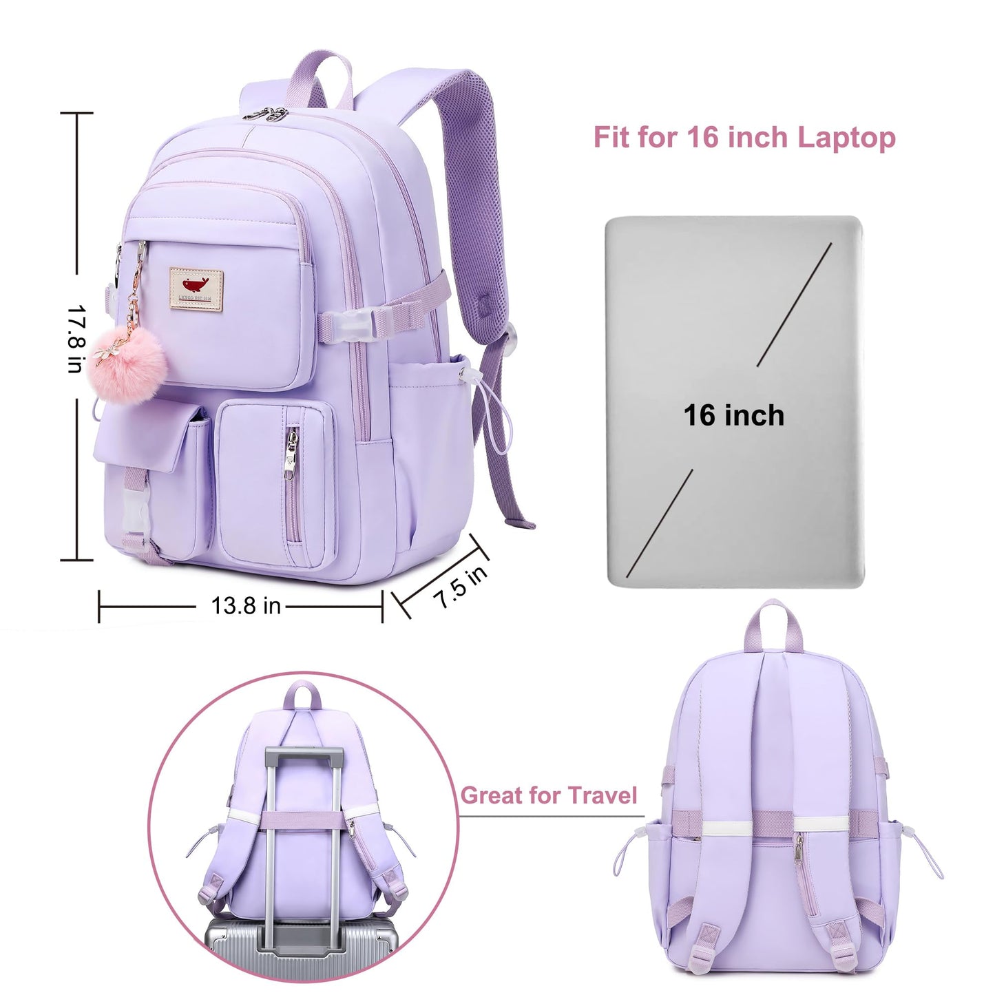 LXYGD Laptop Backpack 15.6 Inch Kids Elementary Middle High School Bag College Backpacks Anti Theft Travel Back Pack Large Bookbags for Teens Girls Women Students (Off-white)