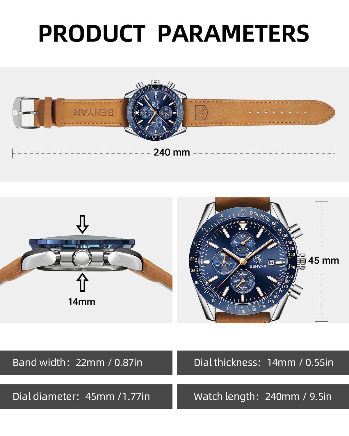 BY BENYAR Watch for Men Analog Quartz Chronograph Waterproof Luminous Designer Mens Wrist Watches Business Work Sport Casual Dress Watch with Silicone Strap Elegant Gifts for Men