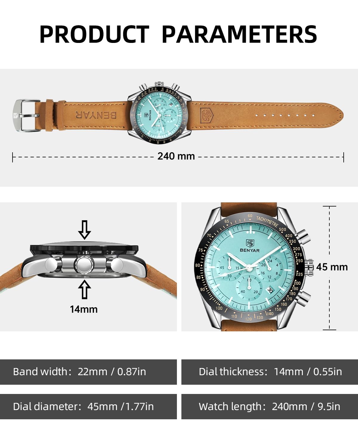 BY BENYAR Watch for Men Analog Quartz Chronograph Waterproof Luminous Designer Mens Wrist Watches Business Work Sport Casual Dress Watch with Silicone Strap Elegant Gifts for Men