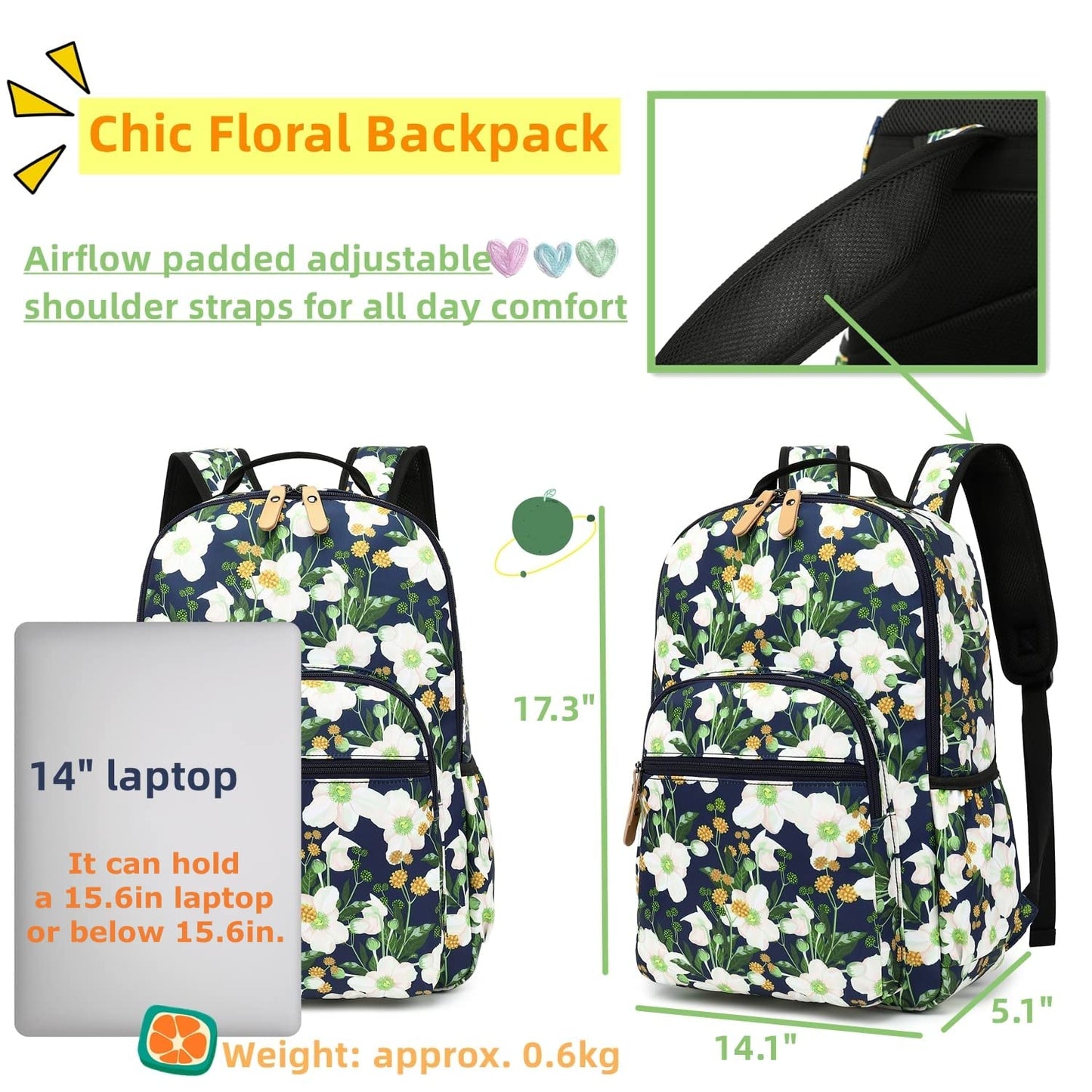 Leaper Water-resistant Sunflower Laptop Backpack Travel Backpack for Women School Backpack for Girls Kids College Backpack Daypack Bookbags Satchel