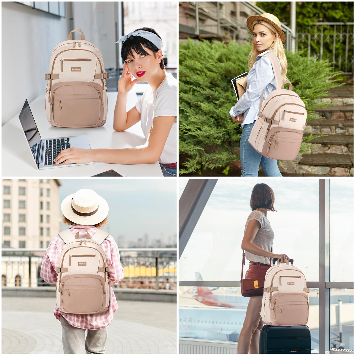 Backpack for School Girls, Cute High School Backpacks for Teens Women Student Large Bookbag 15.6 Inch Laptop Bag with USB Charger Port for College Work Travel Trip (Khaki Beige)