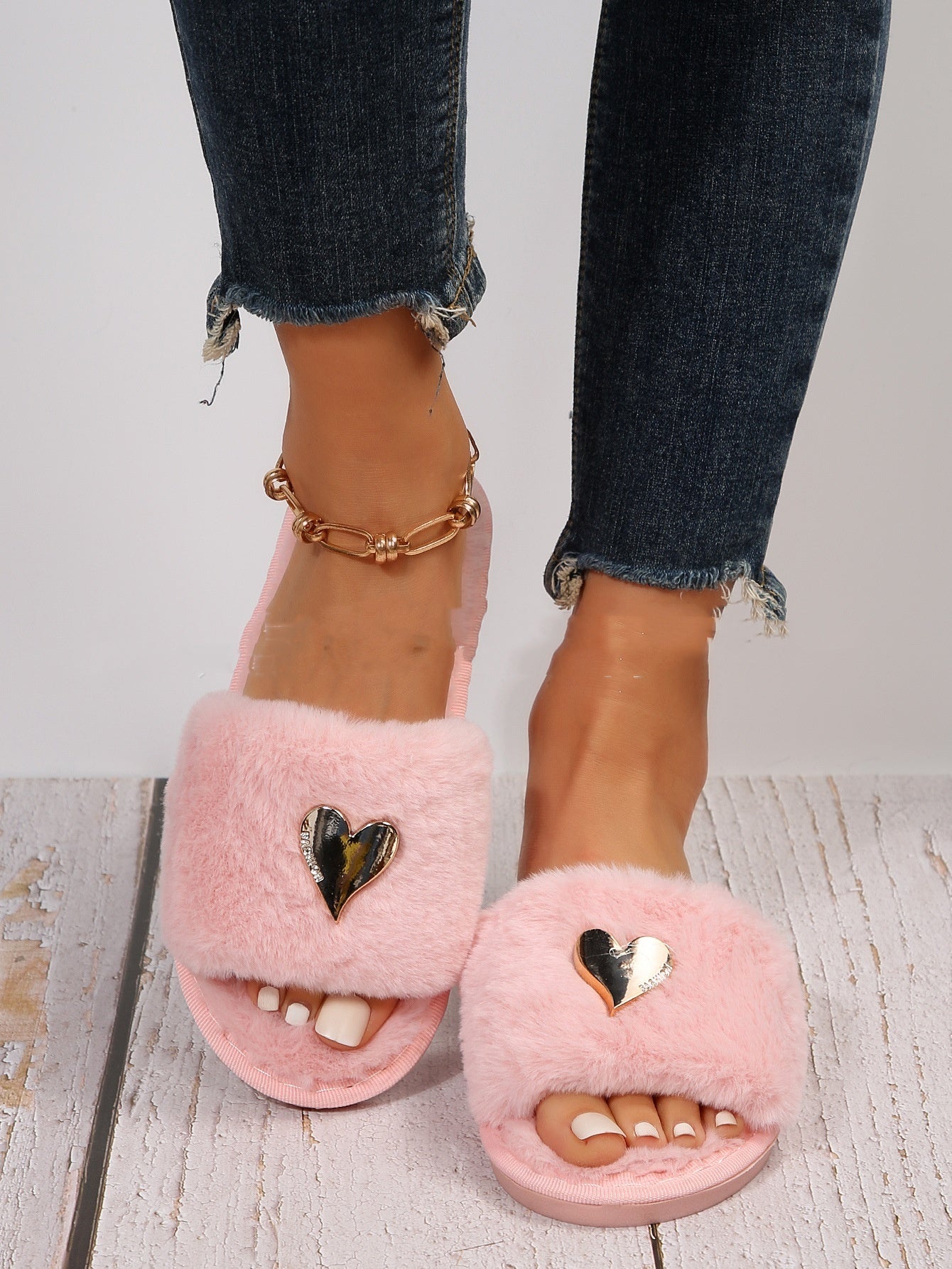 Fluffy Slippers Fashion Flat Home Cotton Slippers