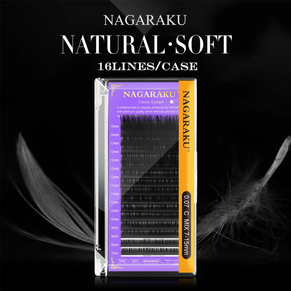 NAGARAKU 16Rows Classic Individual Eyelash Extension Lashes Matte Black Professional Soft Natural