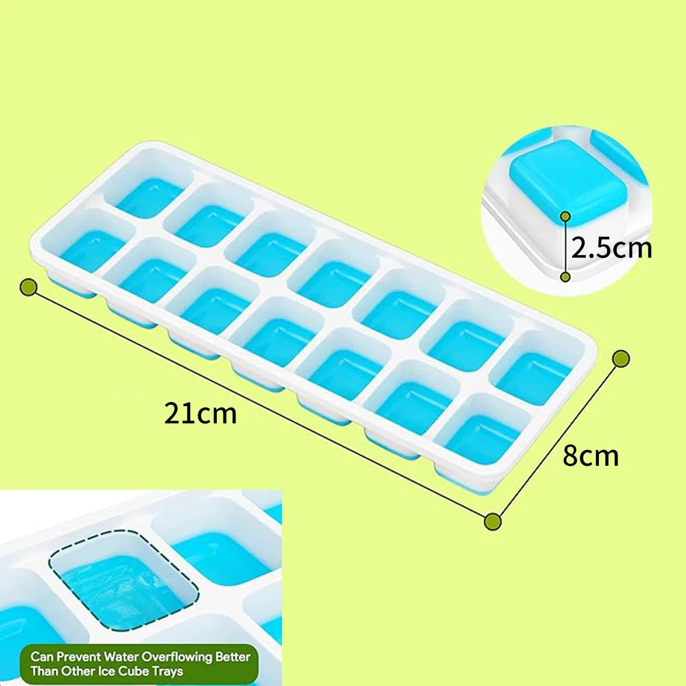 14-Grid Ice Cube Trays Silicone Ice Mold with Removable Lid DIY Homemade Popsicle Mould for Cocktail Freezer Kitchen Bar Tools