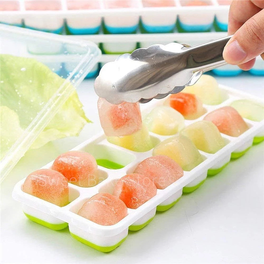 14-Grid Ice Cube Trays Silicone Ice Mold with Removable Lid DIY Homemade Popsicle Mould for Cocktail Freezer Kitchen Bar Tools