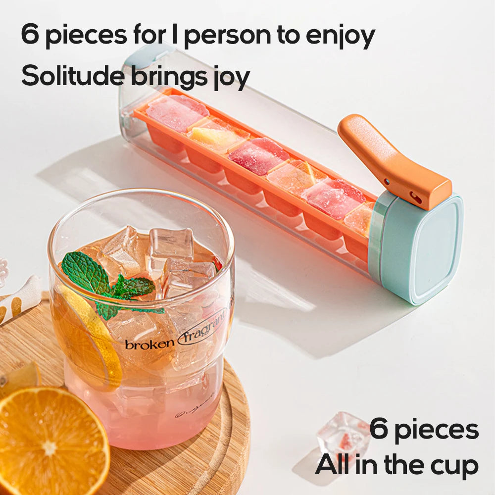 1pc Ice Cube Tray Ice mould One Handed Press Ice Cube Maker for Freezer with Lid Reusable Whiskey Ice Mold Ball Drink Ice Box