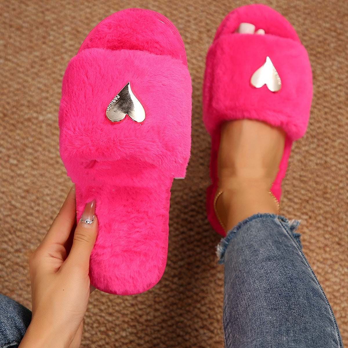 Fluffy Slippers Fashion Flat Home Cotton Slippers