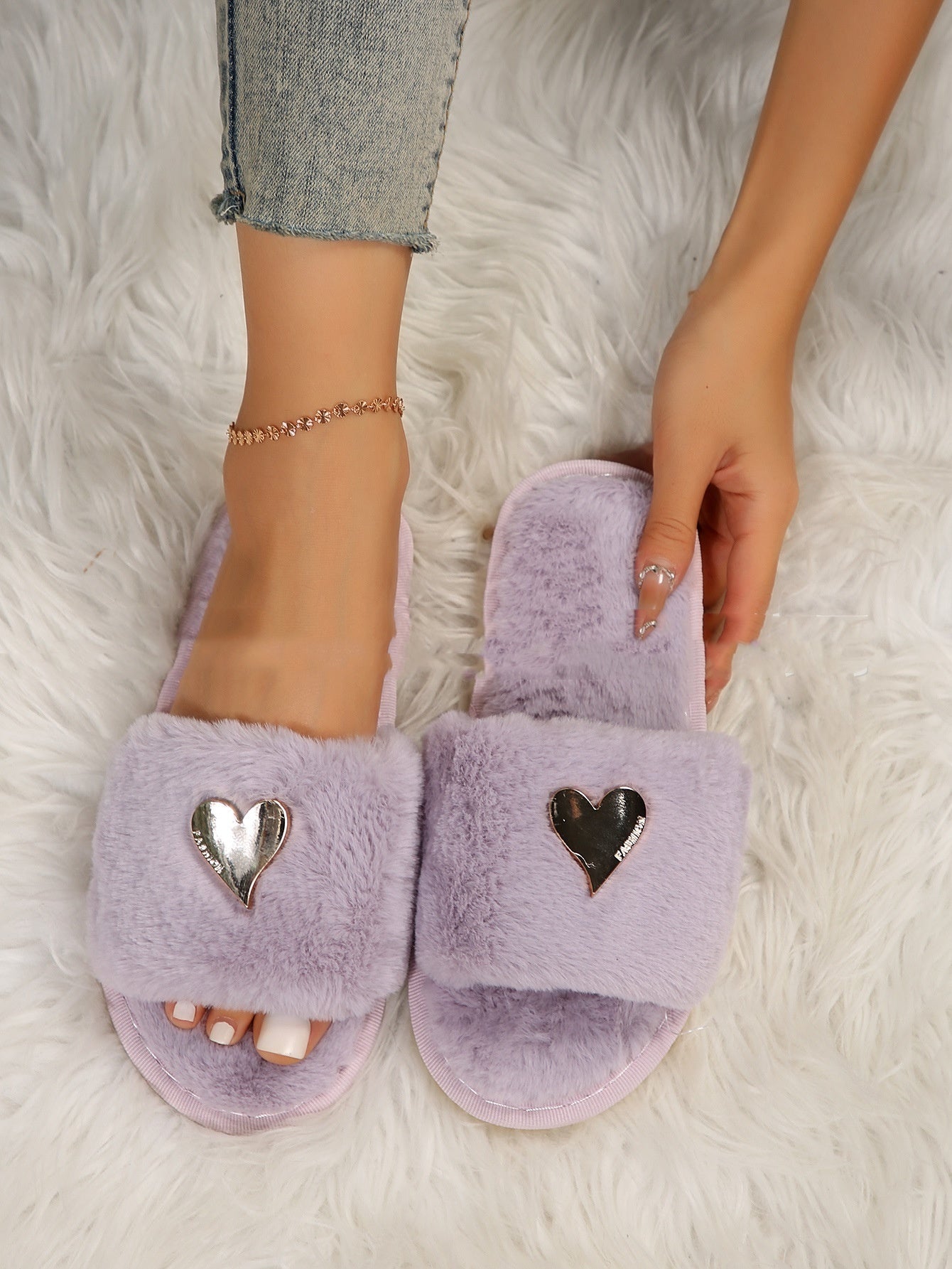 Fluffy Slippers Fashion Flat Home Cotton Slippers