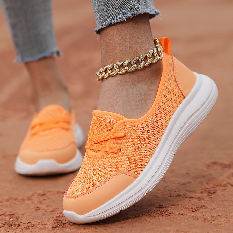 Lace-up Mesh Sneakers Fashion Sports Shoes Women Solid Cozy Flats Shoes